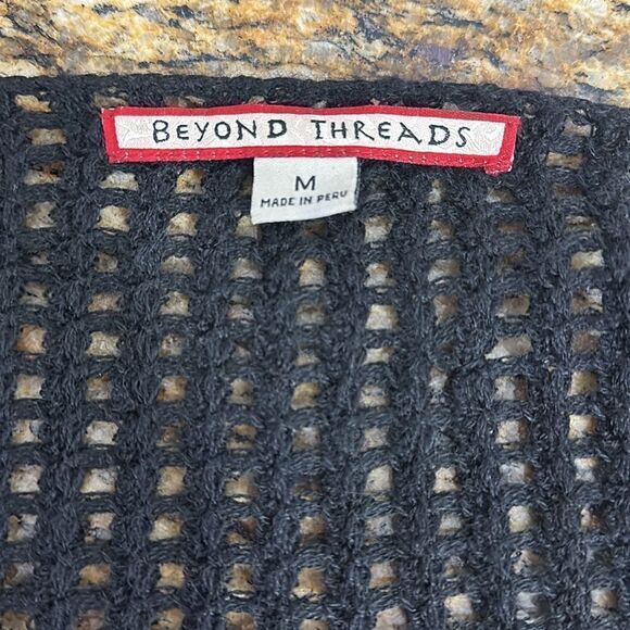 Beyond Threads Black Baby Alpaca Open Knit Drape Front Cardigan Size M - Picture 4 of 9